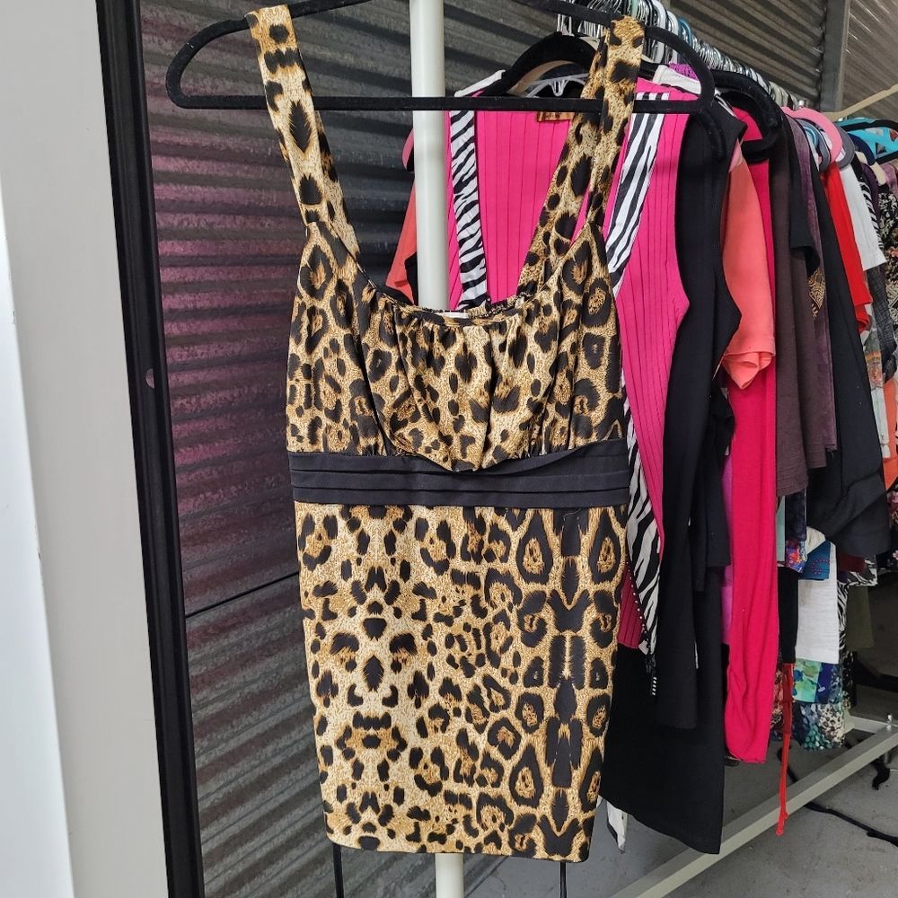 Jon & Anna XL Brown Leopard Print Babydoll Top with Tie